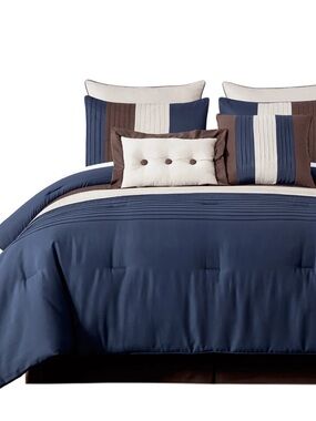 Navy and Brown 3 piece queen Comforter Set